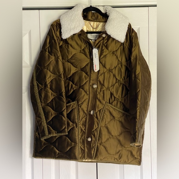 NWT J Crew x Primaloft Quilted Cocoon Jacket heavy satin with removable collar - Picture 4 of 12